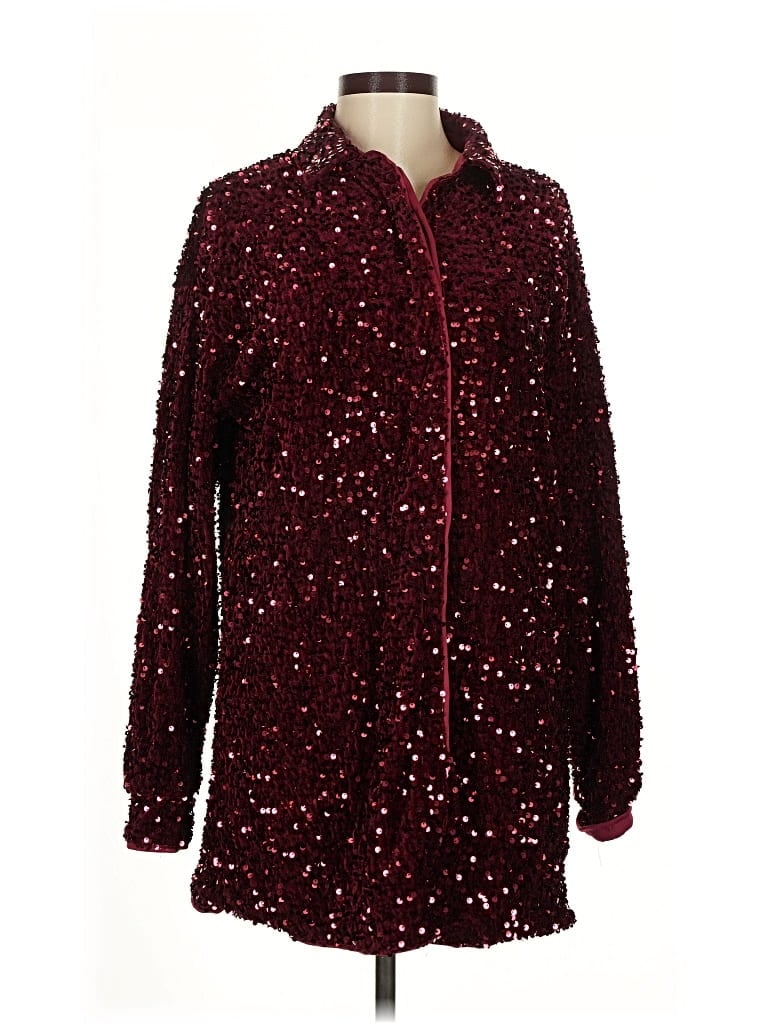 Pre-owned Prettylittlething Cardigan Sweater In Burgundy