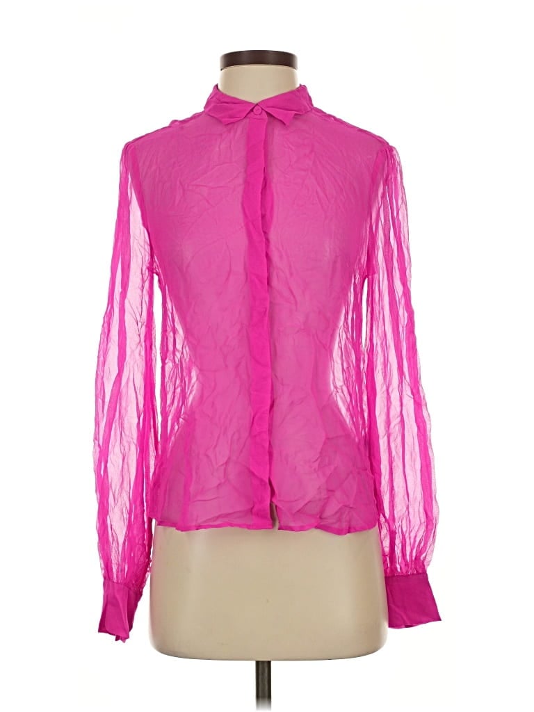 Pre-owned Generation Love Long Sleeve Silk Top Pink High Neck Tops
