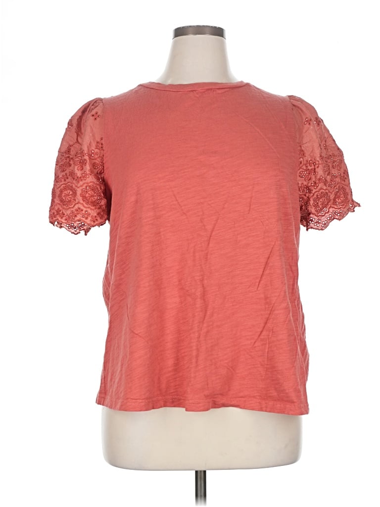 Pre-owned Shein Curve Short Sleeve Top Orange Solid Pattern Crew Neck Tops