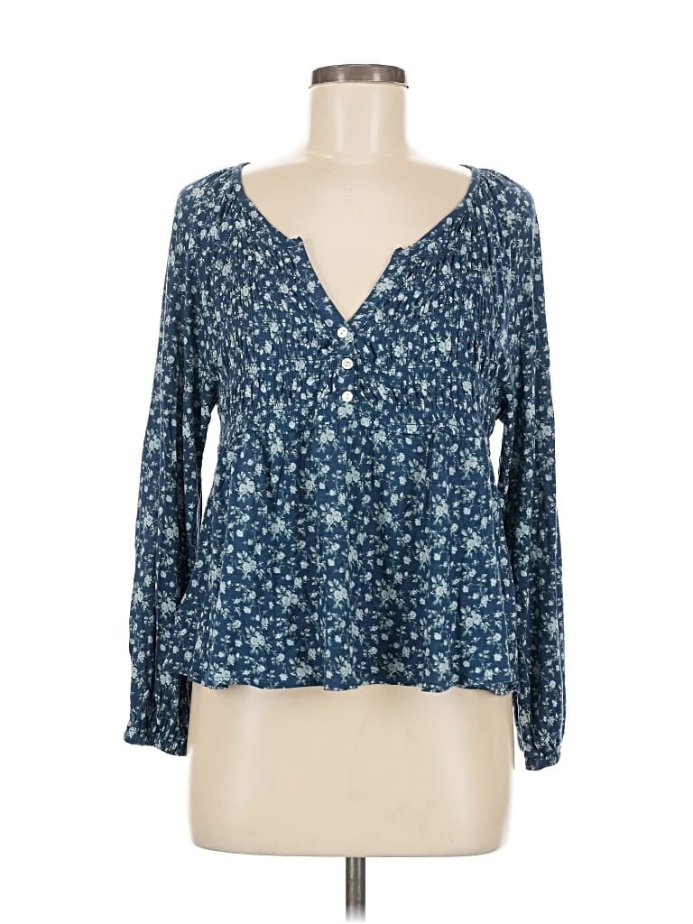 Pre-owned Lucky Brand Long Sleeve Blouse In Blue