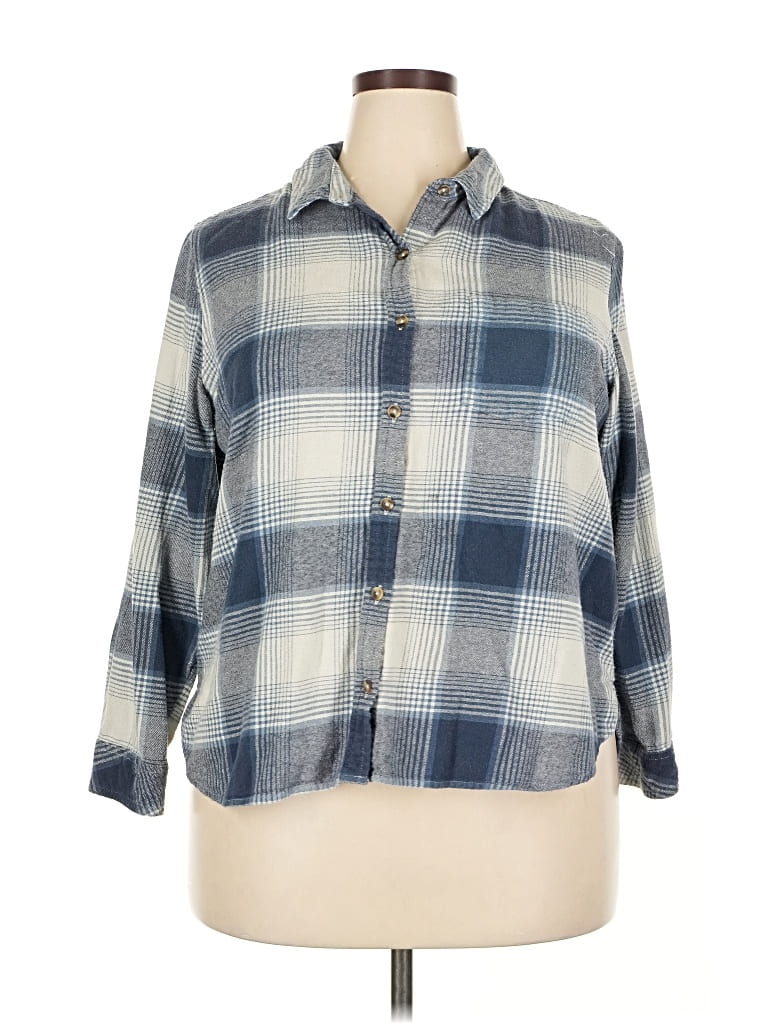 Pre-owned Sonoma Goods For Life 3/4 Sleeve Button Down Shirt In Blue