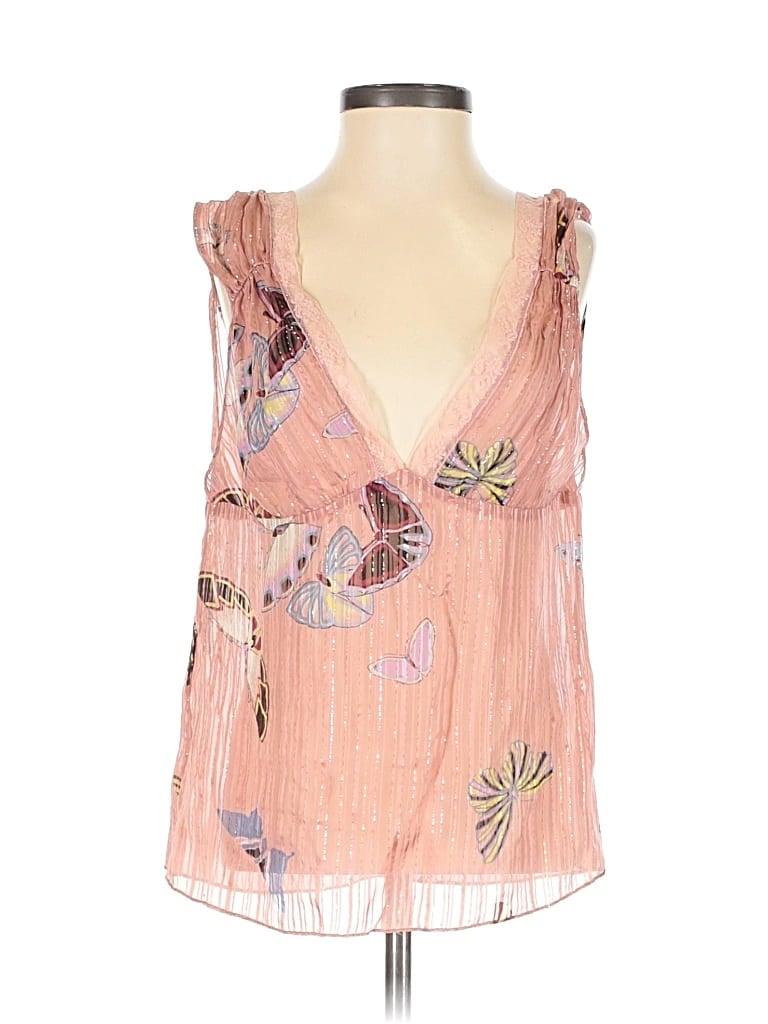 Pre-owned Rebecca Taylor Sleeveless Silk Top Pink Plunge Neckline Tops