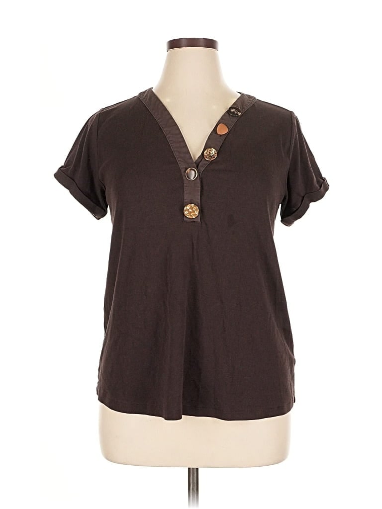 Pre-owned Soft Surroundings Short Sleeve Top Brown V Neck Tops