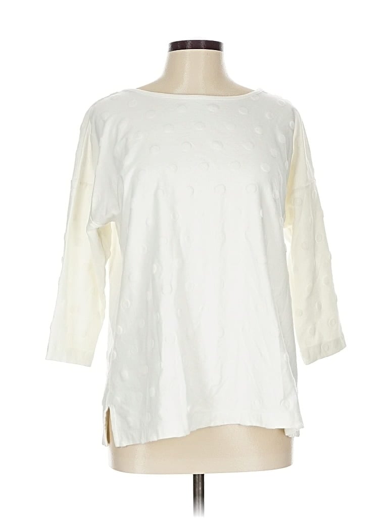 Pre-owned Talbots Outlet 3/4 Sleeve Top Ivory Boatneck Tops In White