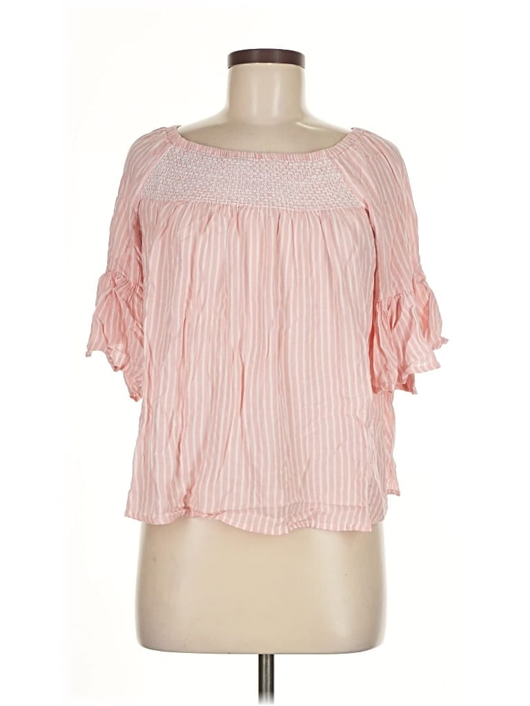Pre-owned A.n.a. A New Approach Short Sleeve Blouse In Pink