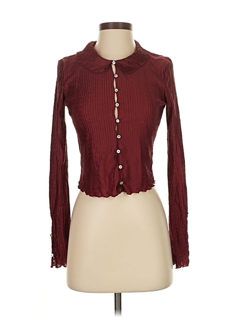 Pre-owned Zara Long Sleeve Blouse In Burgundy