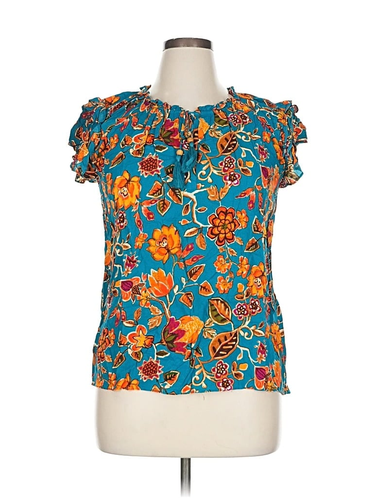Pre-owned Rose + Olive Short Sleeve Blouse In Blue
