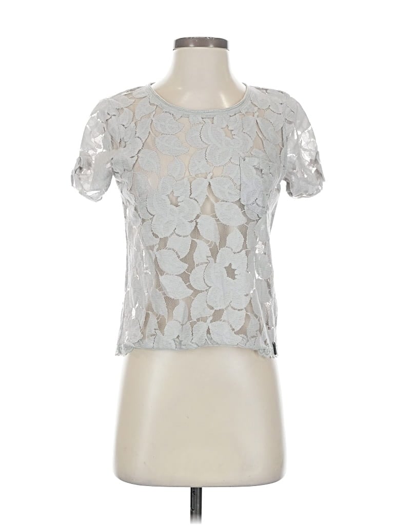 Pre-owned Abercrombie & Fitch Short Sleeve Top Silver Keyhole Neckline Tops