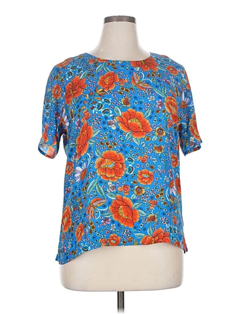 Pre-owned Rose + Olive Short Sleeve Blouse In Blue