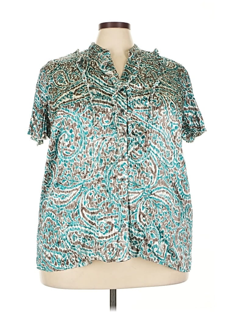 Pre-owned Lane Bryant Short Sleeve Blouse In Blue
