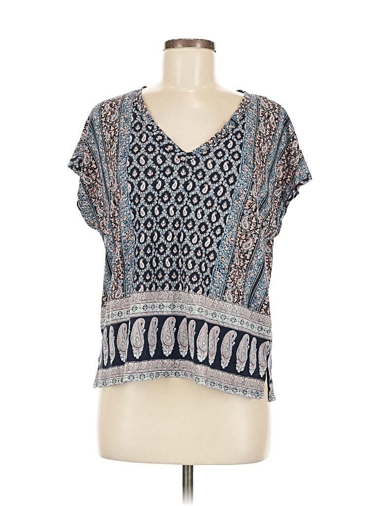 Pre-owned Lucky Brand Short Sleeve Blouse In Blue