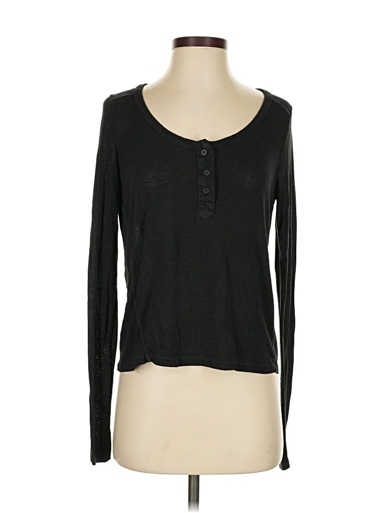 Pre-owned Brandy Melville Long Sleeve Henley Shirt In Black