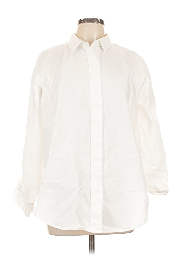 Pre-owned Nydj 3/4 Sleeve Button Down Shirt In White