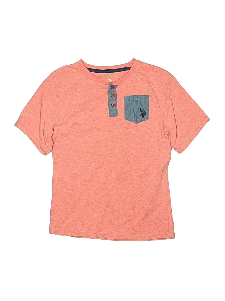 Pre-owned U.s. Polo Assn Kids' Short Sleeve Henley Shirt In Orange