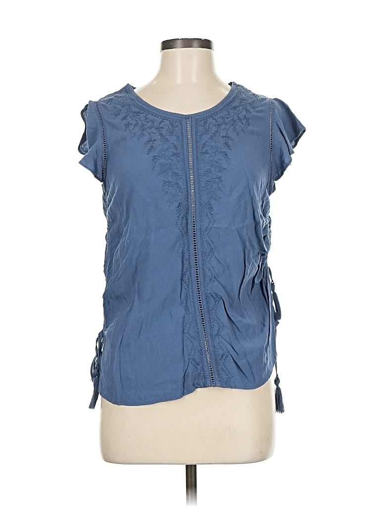 Pre-owned Time And Tru Short Sleeve Top Blue Keyhole Neckline Tops