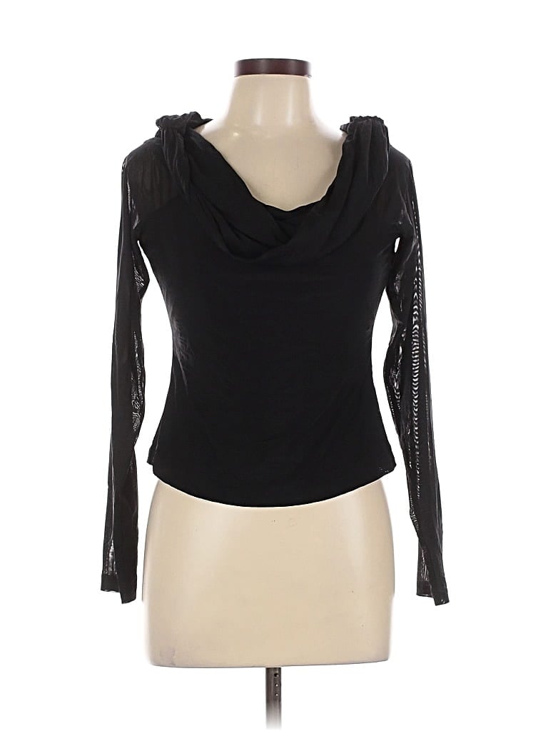 Pre-owned Cleobella Long Sleeve Top Black Solid Pattern Off The Shoulder Neckline Tops