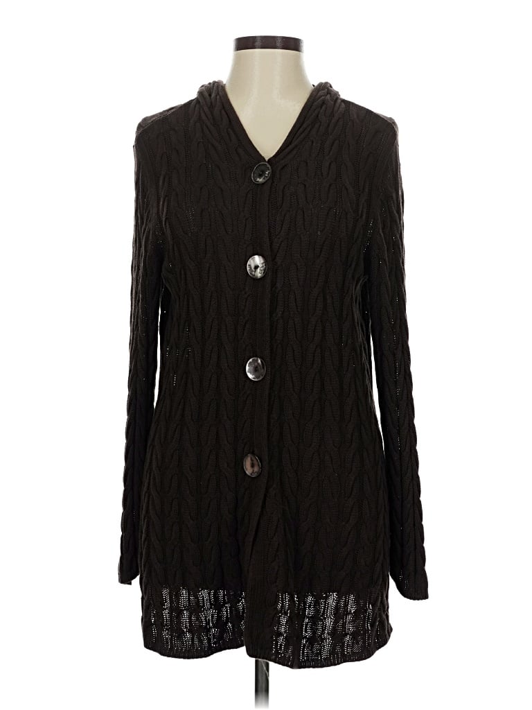 Pre-owned Chico's Silk Cardigan Sweater In Black