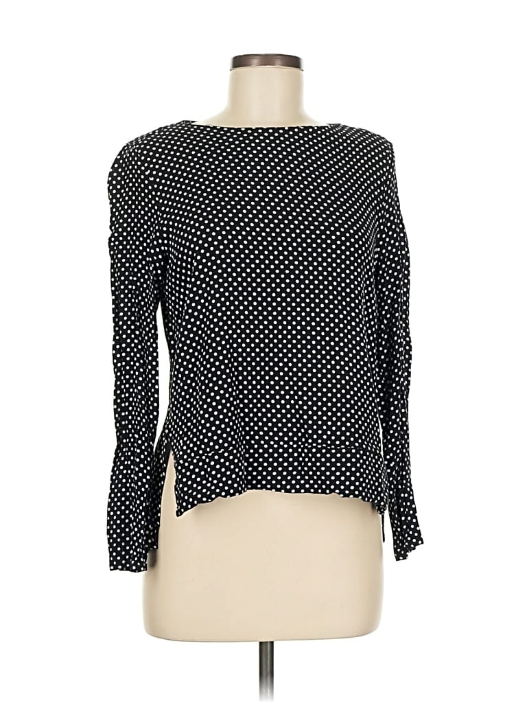 Pre-owned Philosophy Republic Clothing Long Sleeve Top Black Polka Dots Pattern Square Neckline Tops