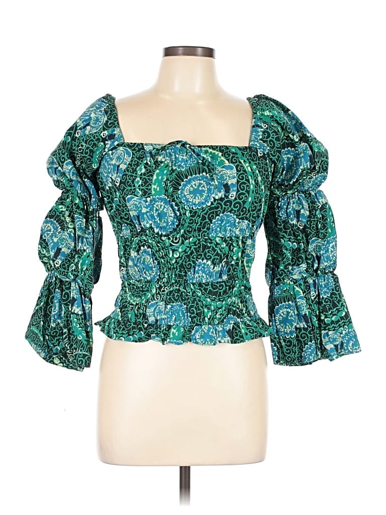 Pre-owned Porridge 3/4 Sleeve Top Teal Sweetheart Neckline Tops In Blue