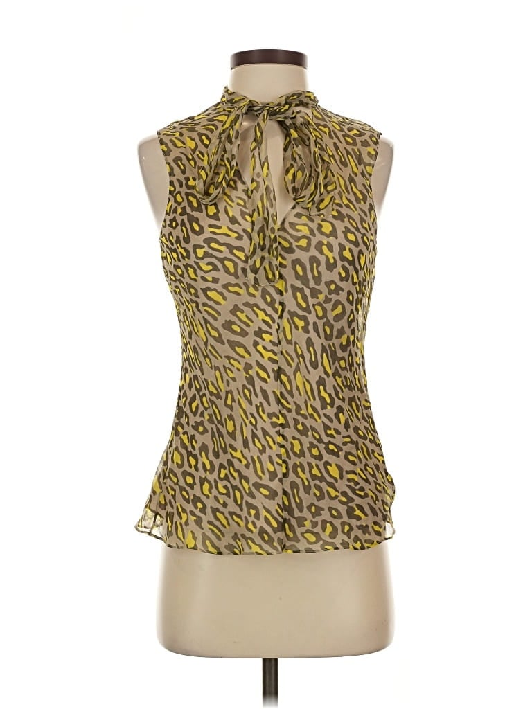 Pre-owned Theory Sleeveless Silk Top Yellow Halter Neckline Tops