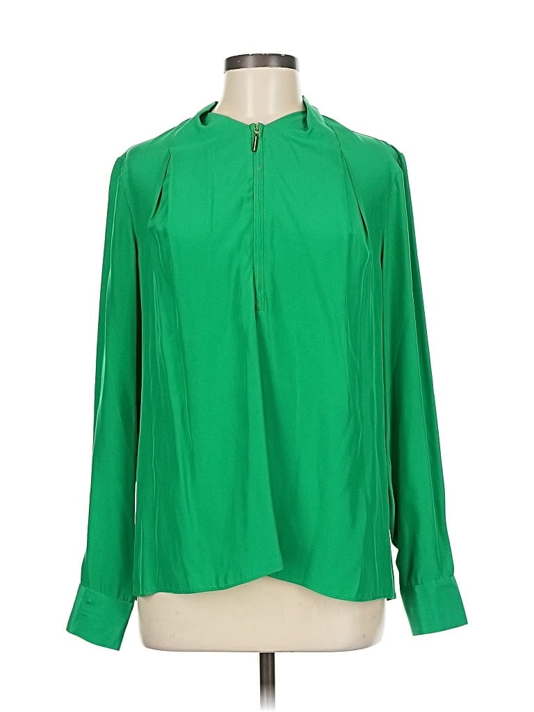 Pre-owned Alice & Trixie Long Sleeve Silk Top Green Mock Neckline Tops