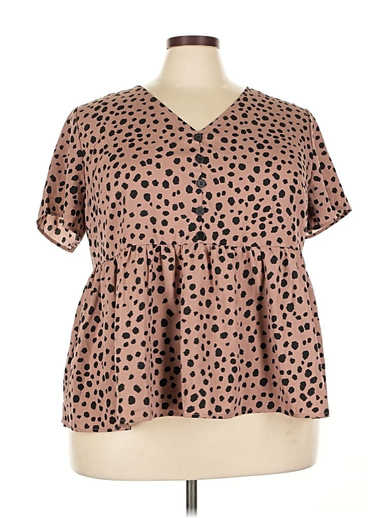 Pre-owned Shein Curve Short Sleeve Blouse In Brown
