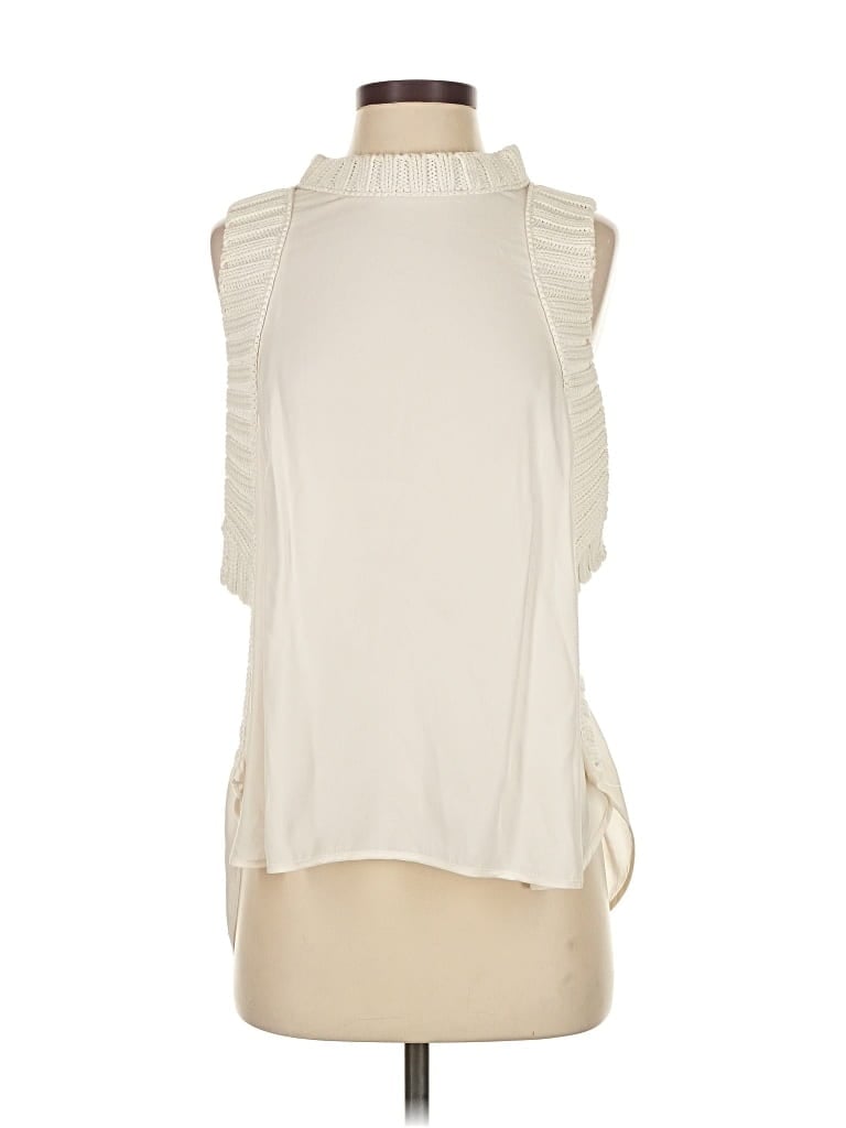 Pre-owned Elizabeth And James Sleeveless Silk Top Ivory Halter Neckline Tops In White