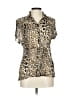 Claudia Richard 100% Polyester Animal Print Brown Tan Short Sleeve Blouse Size L - photo 1
