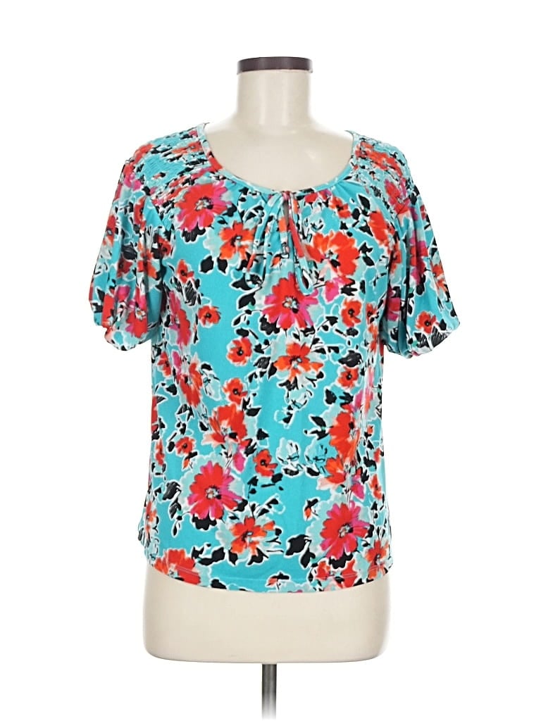 Pre-owned Adrienne Vittadini Short Sleeve Blouse In Blue