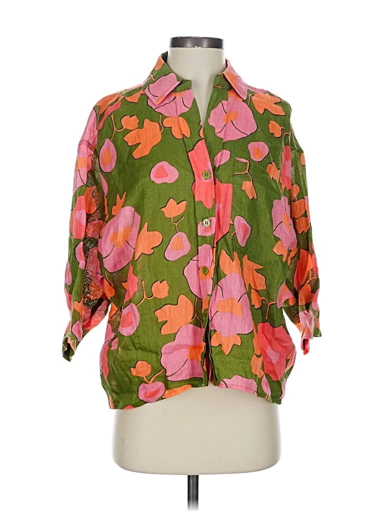 Pre-owned Magaschoni 3/4 Sleeve Button Down Shirt In Green