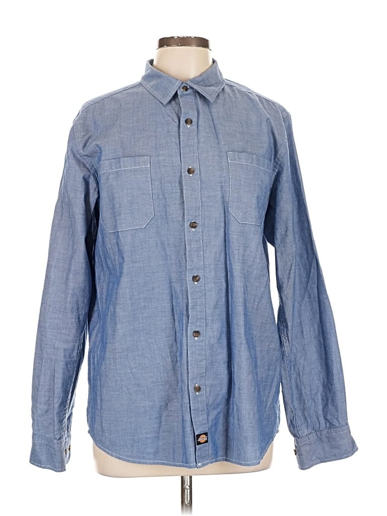 Pre-owned Dickies Long Sleeve Button Down Shirt In Blue