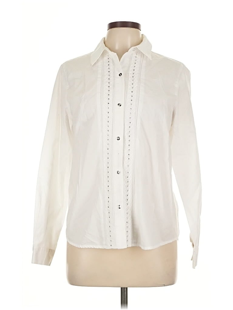 Pre-owned Alfred Dunner Long Sleeve Button Down Shirt In White