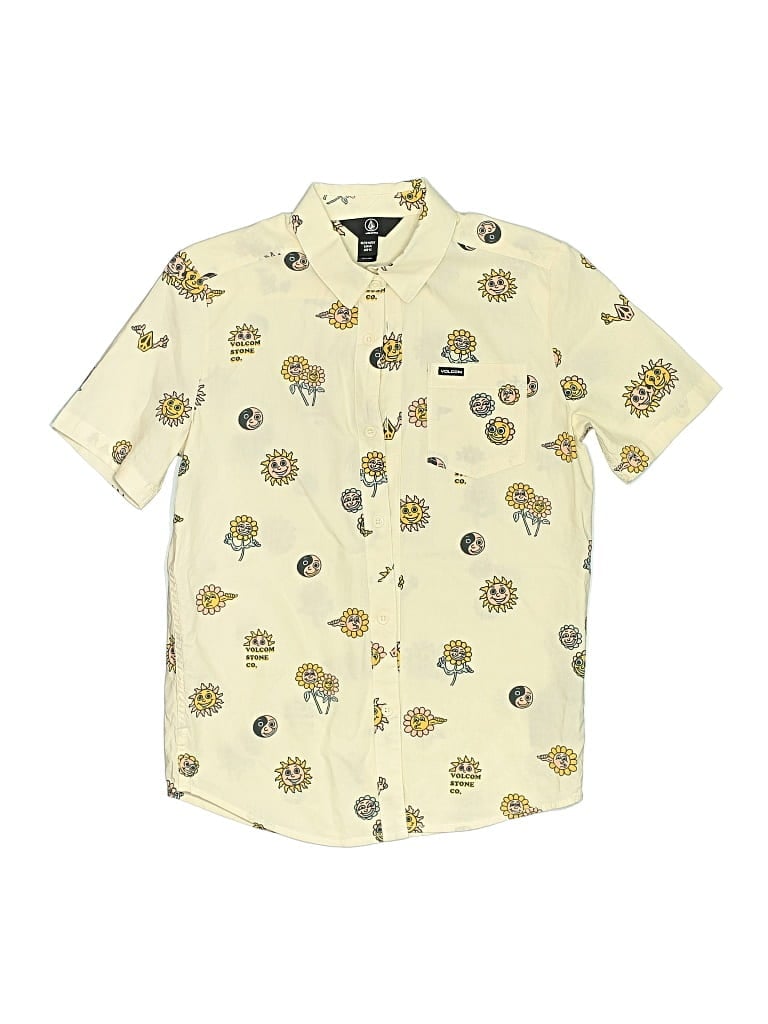 Pre-owned Volcom Kids' Short Sleeve Button Down Shirt In Yellow