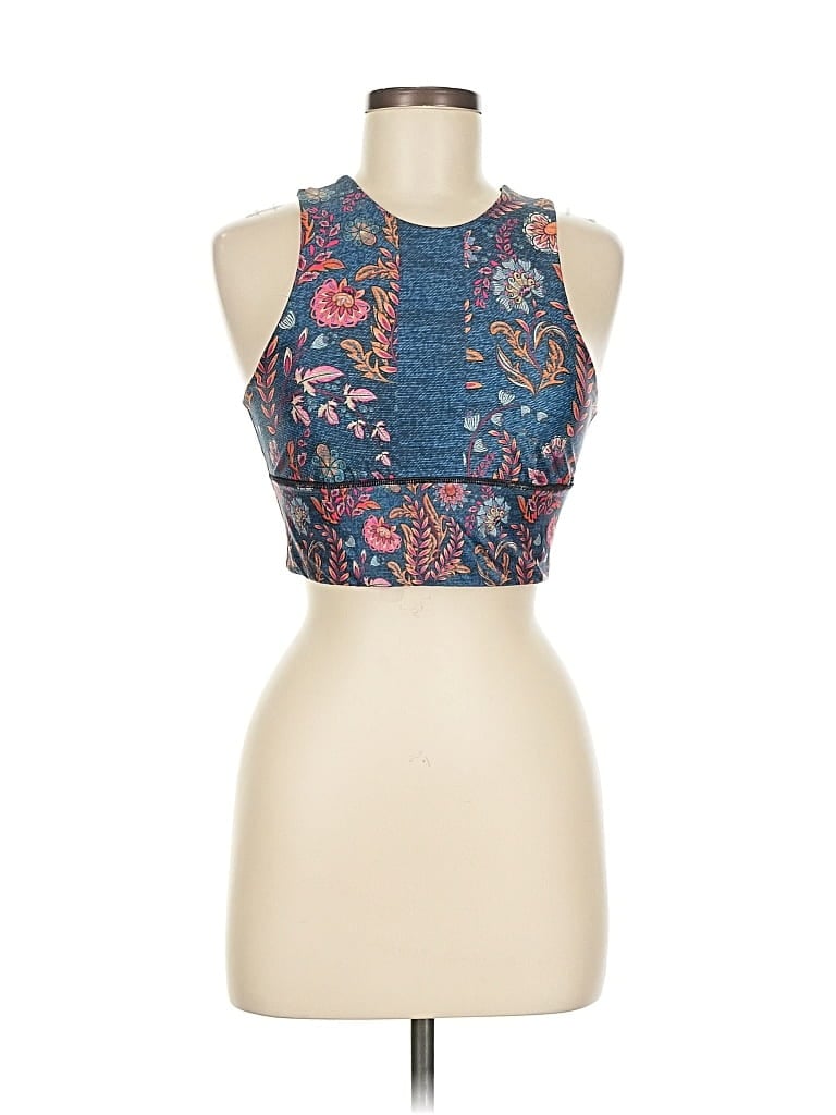 Pre-owned Yoga Democracy Tank Top Blue Halter Neckline Tops