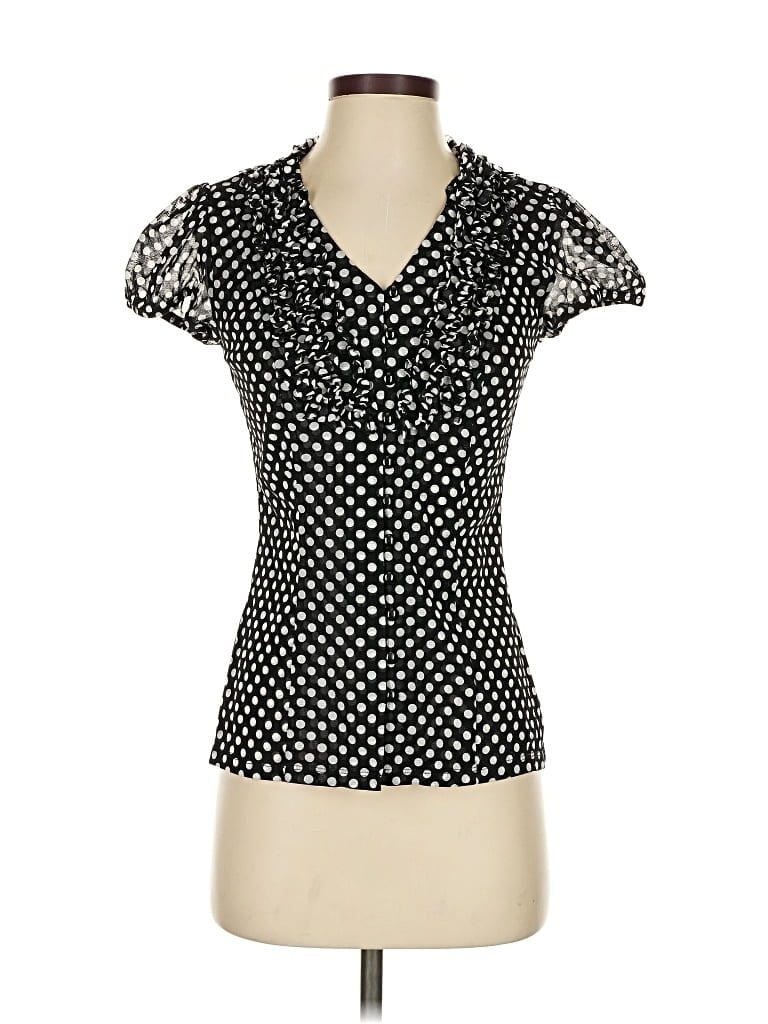 Pre-owned Inc International Concepts Short Sleeve Blouse In Black