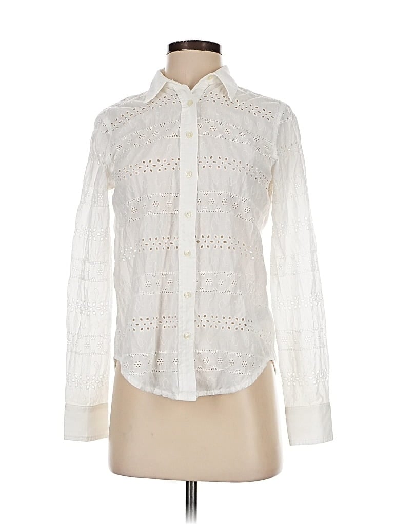 Pre-owned Gap Long Sleeve Blouse In White