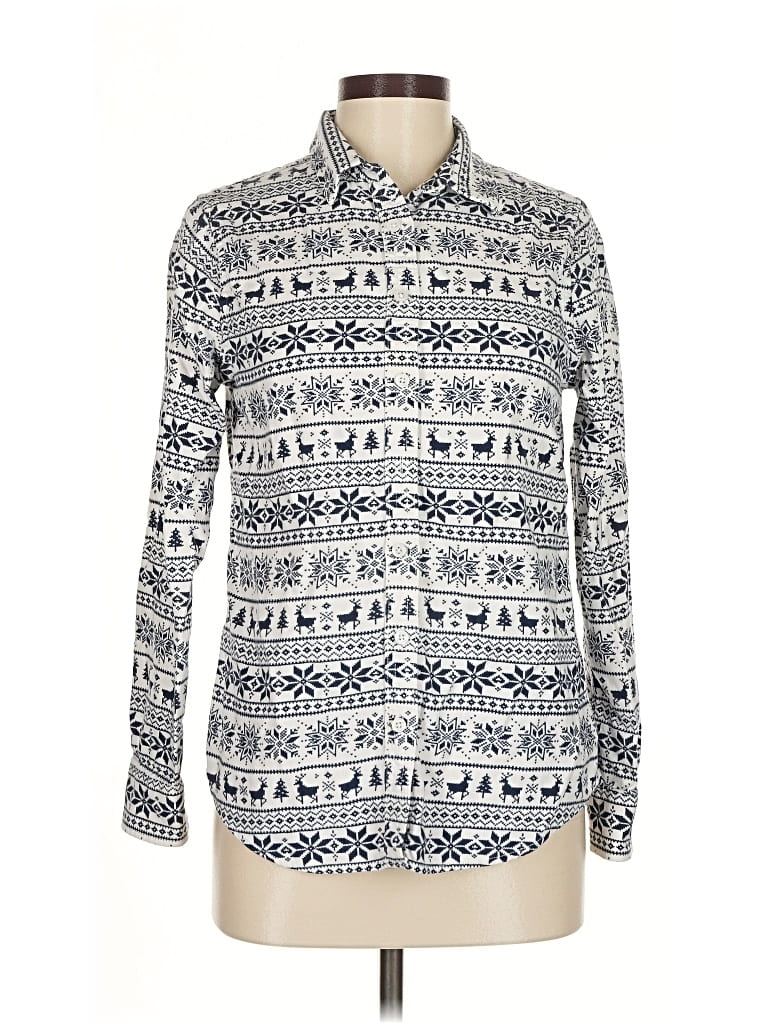 Pre-owned Lands' End Long Sleeve Button Down Shirt In White