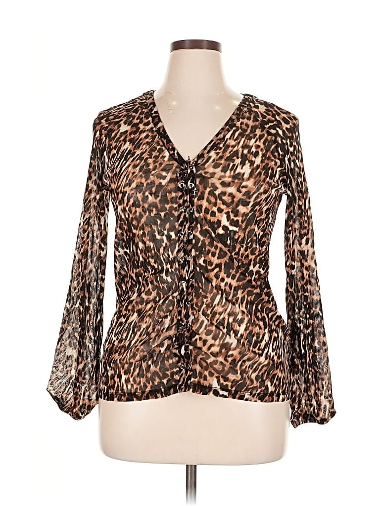 Pre-owned Inc International Concepts Long Sleeve Blouse In Brown