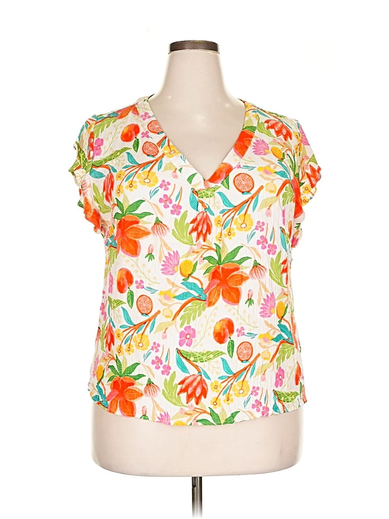 Pre-owned Cynthia Rowley Tjx Short Sleeve Blouse In Orange