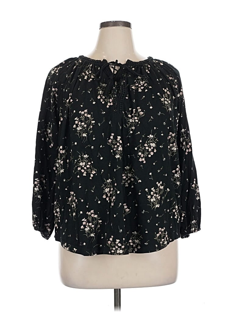 Pre-owned Chaps 3/4 Sleeve Blouse In Black