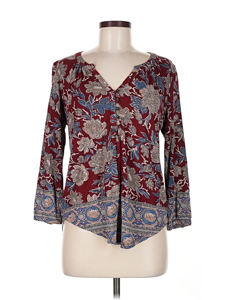 Pre-owned Lucky Brand 3/4 Sleeve Blouse In Burgundy