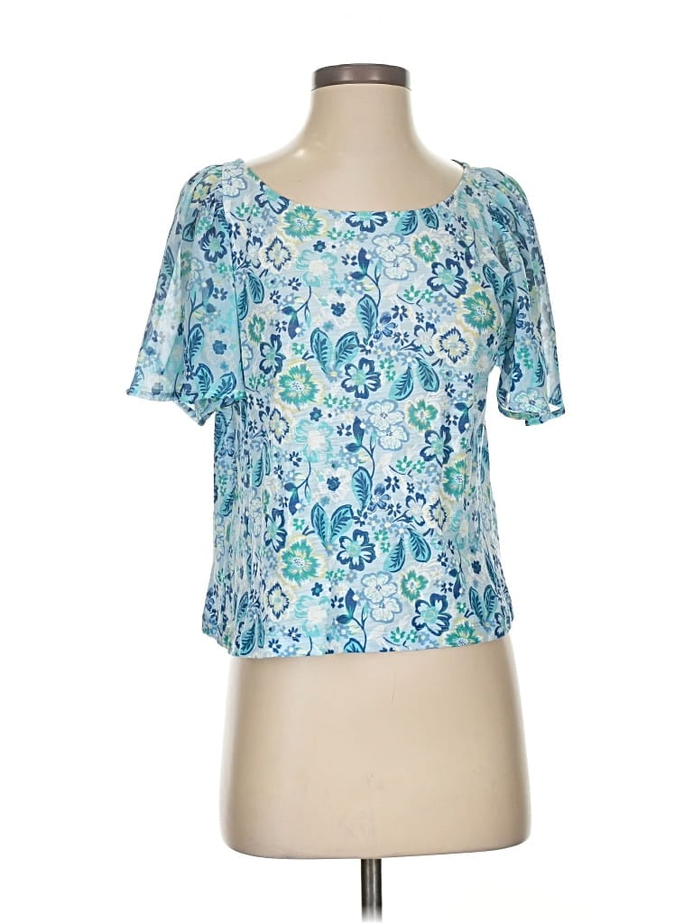 Pre-owned Lucky Brand Short Sleeve Blouse In Blue