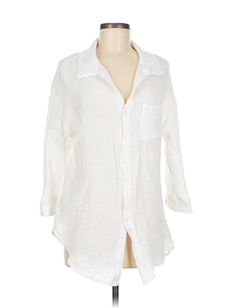 Pre-owned Kona Sol 3/4 Sleeve Button Down Shirt In White