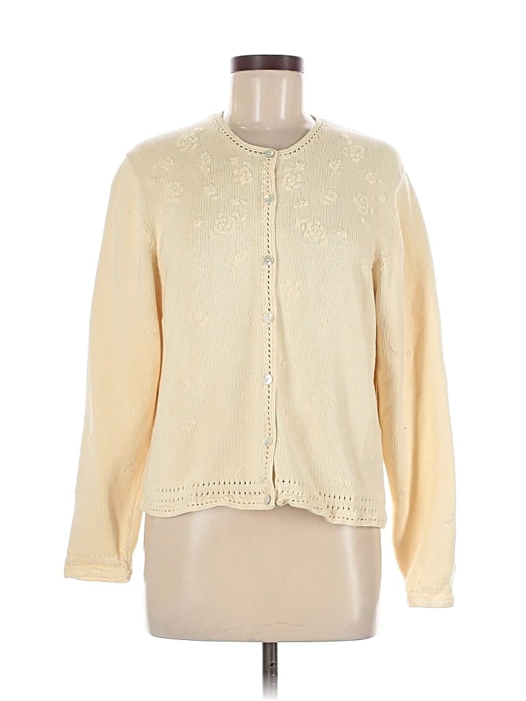 Pre-owned Lands' End Cardigan Sweater In White