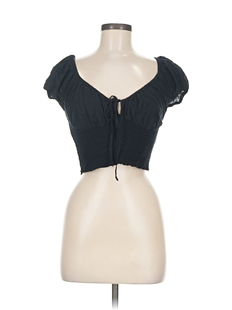 Pre-owned American Eagle Outfitters Short Sleeve Blouse In Black