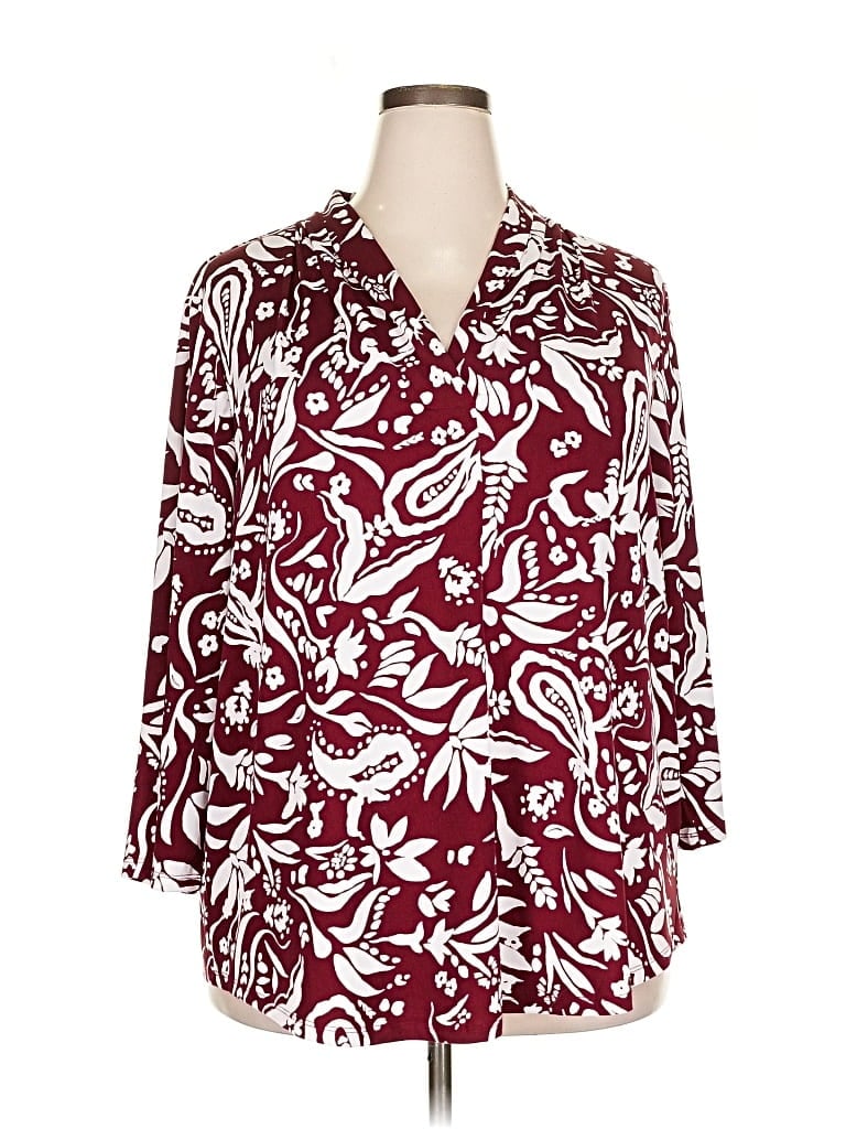 Pre-owned Jm Collection Long Sleeve Blouse In Burgundy