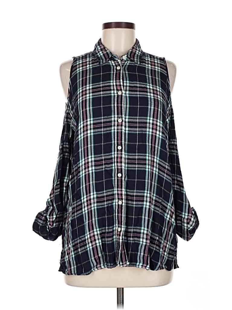 Pre-owned Express Sleeveless Button Down Shirt In Blue