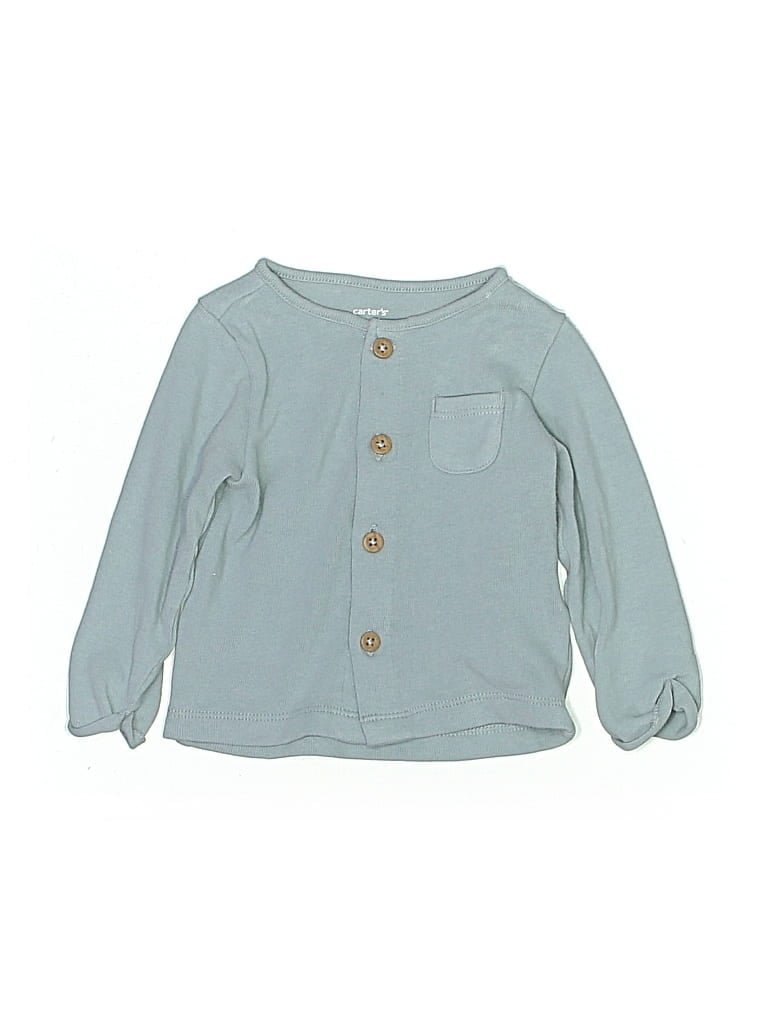 Pre-owned Carter's Babies' Long Sleeve Top Teal Crew Neck Tops In Blue