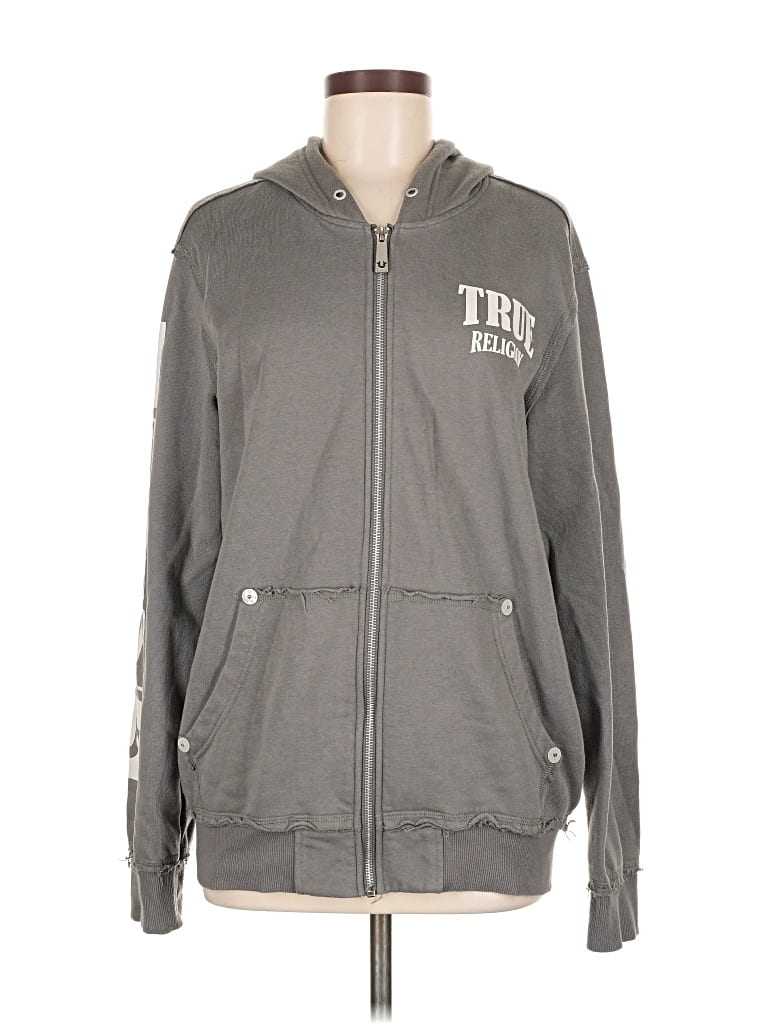 Pre-owned True Religion Zip Up Hoodie In Gray