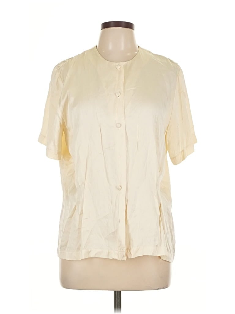 Pre-owned Chaus Short Sleeve Silk Top Ivory Keyhole Neckline Tops In White
